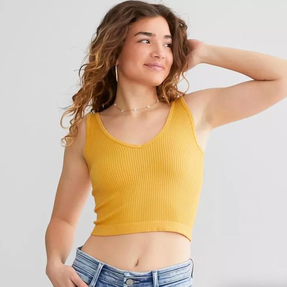 Free People Solid Ribbed Brami Tank Top, Sun, M/L - Picture 1 of 5